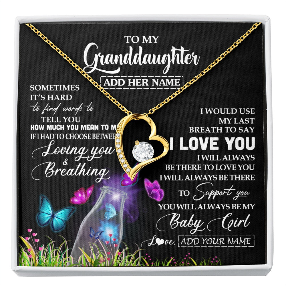Forever Love Necklace 18K Yellow Gold Finish | 1 | Personalized To My Granddaughter Necklace From Grandma Nana Butterfly Sometimes Say I Love You Granddaughter Birthday Gifts Christmas Gift Box Message Card | siriusteestore.myshopify