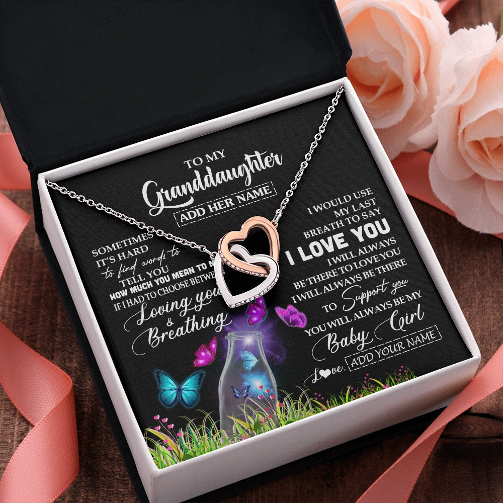 Interlocking Hearts Necklace Stainless Steel & Rose Gold Finish | 2 | Personalized To My Granddaughter Necklace From Grandma Nana Butterfly Sometimes Say I Love You Granddaughter Birthday Gifts Christmas Gift Box Message Card | siriusteestore.myshopify