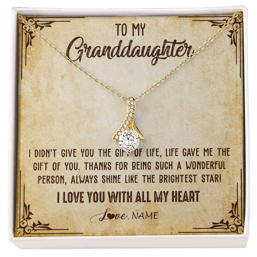 Alluring Beauty Necklace 18K Yellow Gold Finish | 1 | Personalized To My Granddaughter Necklace From Grandma Nana I Love You With All My Heart Granddaughter Birthday Christmas Customized Gift Box Message Card | siriusteestore