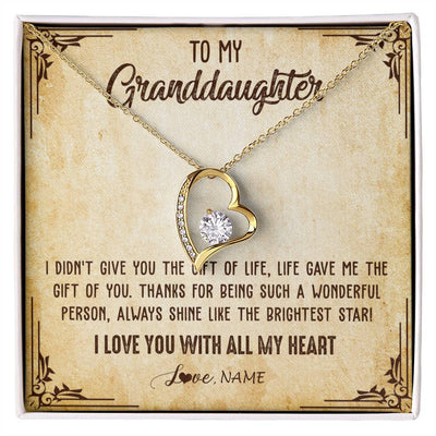 Forever Love Necklace 18K Yellow Gold Finish | 1 | Personalized To My Granddaughter Necklace From Grandma Nana I Love You With All My Heart Granddaughter Birthday Christmas Customized Gift Box Message Card | siriusteestore