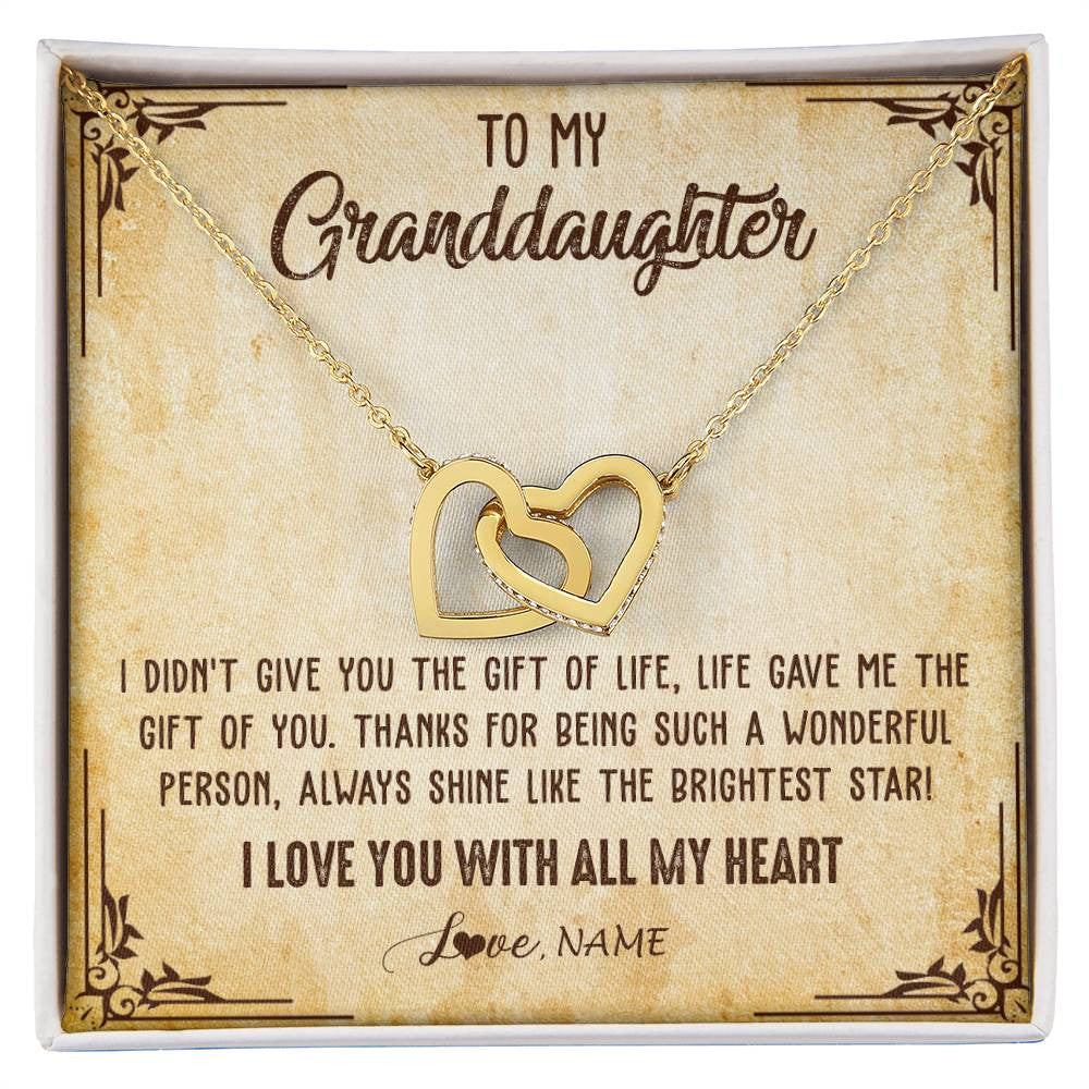 Interlocking Hearts Necklace 18K Yellow Gold Finish | 1 | Personalized To My Granddaughter Necklace From Grandma Nana I Love You With All My Heart Granddaughter Birthday Christmas Customized Gift Box Message Card | siriusteestore