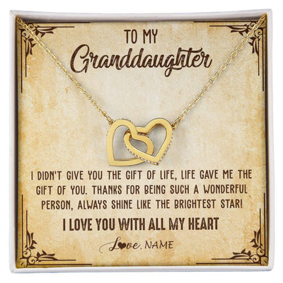Interlocking Hearts Necklace 18K Yellow Gold Finish | 1 | Personalized To My Granddaughter Necklace From Grandma Nana I Love You With All My Heart Granddaughter Birthday Christmas Customized Gift Box Message Card | siriusteestore