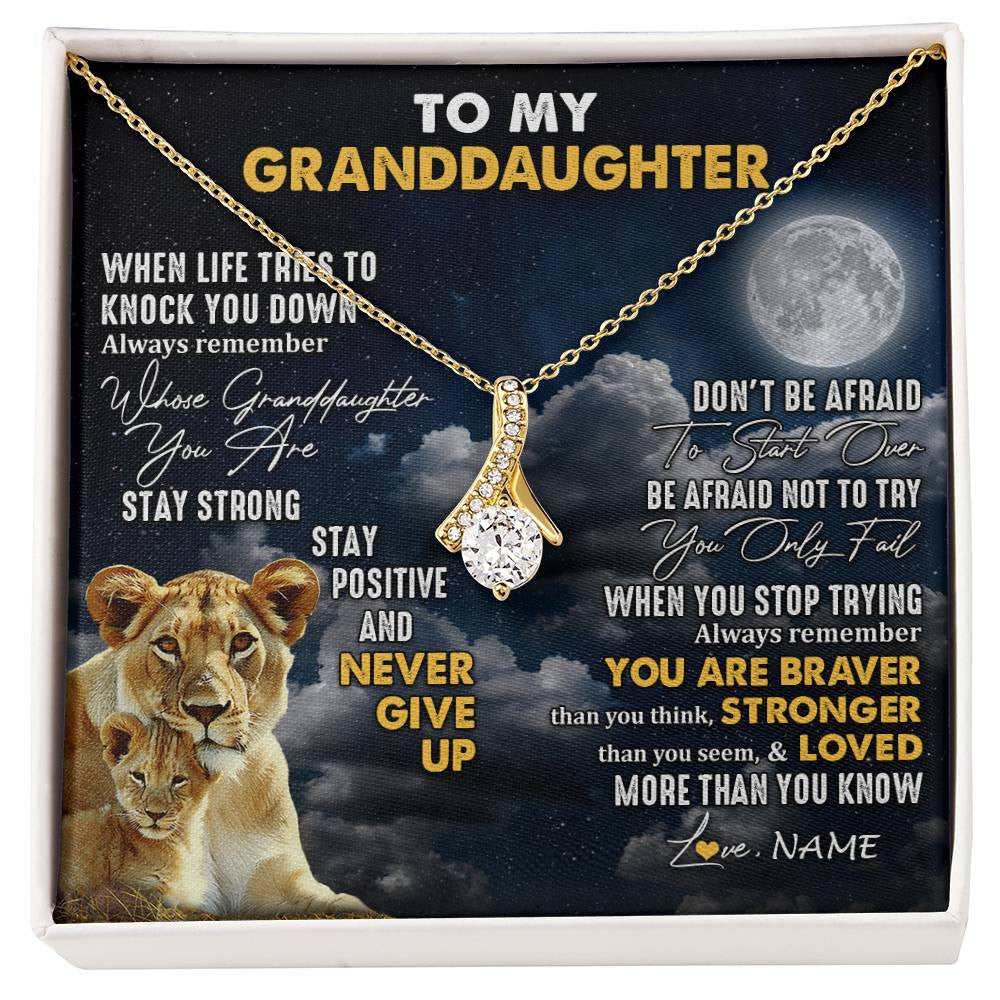 Alluring Beauty Necklace 18K Yellow Gold Finish | 1 | Personalized To My Granddaughter Necklace From Grandma Nana Lion Never Give Up Granddaughter Birthday Graduation Christmas Customized Gift Box Message Card | siriusteestore