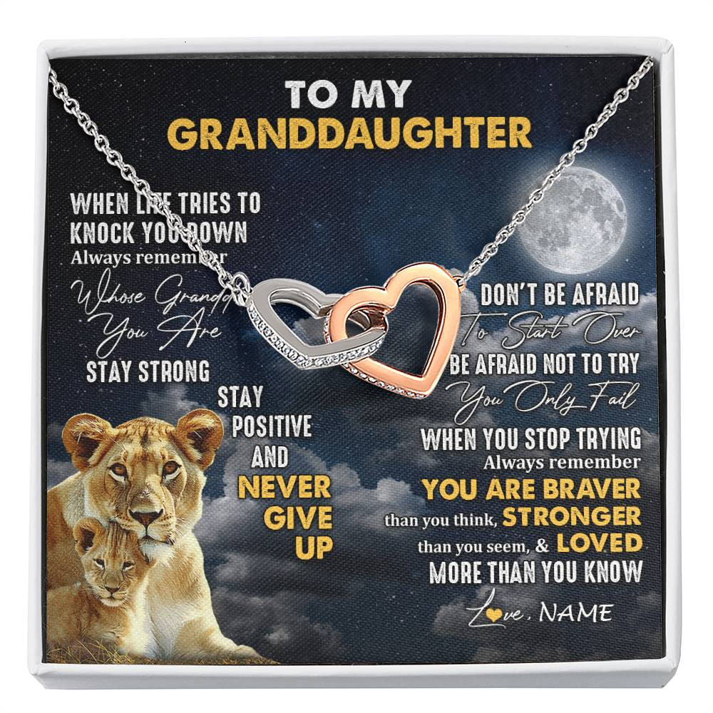 Interlocking Hearts Necklace Stainless Steel & Rose Gold Finish | 1 | Personalized To My Granddaughter Necklace From Grandma Nana Lion Never Give Up Granddaughter Birthday Graduation Christmas Customized Gift Box Message Card | siriusteestore