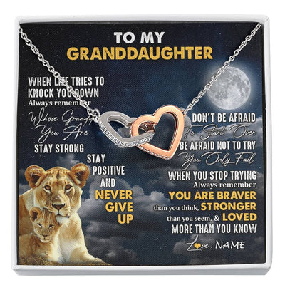 Interlocking Hearts Necklace Stainless Steel & Rose Gold Finish | 1 | Personalized To My Granddaughter Necklace From Grandma Nana Lion Never Give Up Granddaughter Birthday Graduation Christmas Customized Gift Box Message Card | siriusteestore