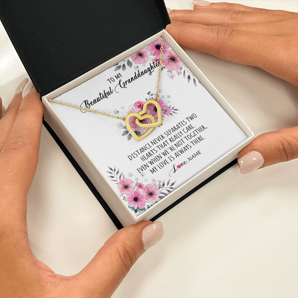Interlocking Hearts Necklace 18K Yellow Gold Finish | 2 | Personalized To My Granddaughter Necklace From Grandma Nana My Love Is Always There Granddaughter Birthday Customized Gift Box Message Card | siriusteestore.myshopify
