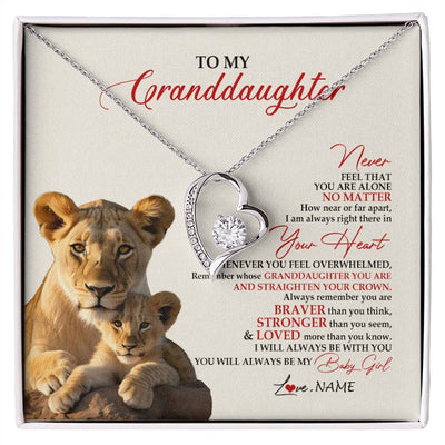 Forever Love Necklace 14K White Gold Finish | 1 | Personalized To My Granddaughter Necklace From Grandma Nana Never Feel You Are Alone Lion Granddaughter Birthday Christmas Customized Gift Box Message Card | siriusteestore