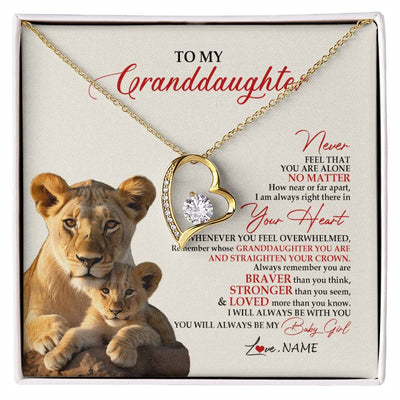 Forever Love Necklace 18K Yellow Gold Finish | 1 | Personalized To My Granddaughter Necklace From Grandma Nana Never Feel You Are Alone Lion Granddaughter Birthday Christmas Customized Gift Box Message Card | siriusteestore