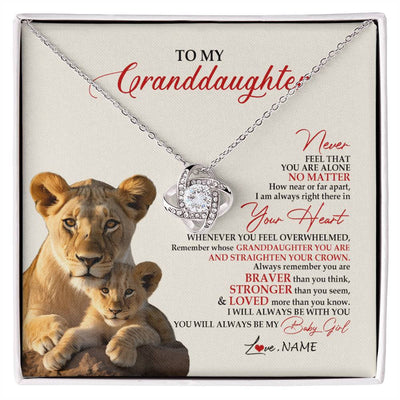 Love Knot Necklace 14K White Gold Finish | 1 | Personalized To My Granddaughter Necklace From Grandma Nana Never Feel You Are Alone Lion Granddaughter Birthday Christmas Customized Gift Box Message Card | siriusteestore