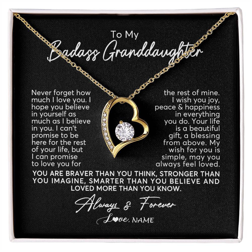 Forever Love Necklace 18K Yellow Gold Finish | Personalized To My Granddaughter Necklace From Grandma Nana Never Forget How Much I Love You Granddaughter Birthday Christmas Customized Gift Box Message Card | siriusteestore