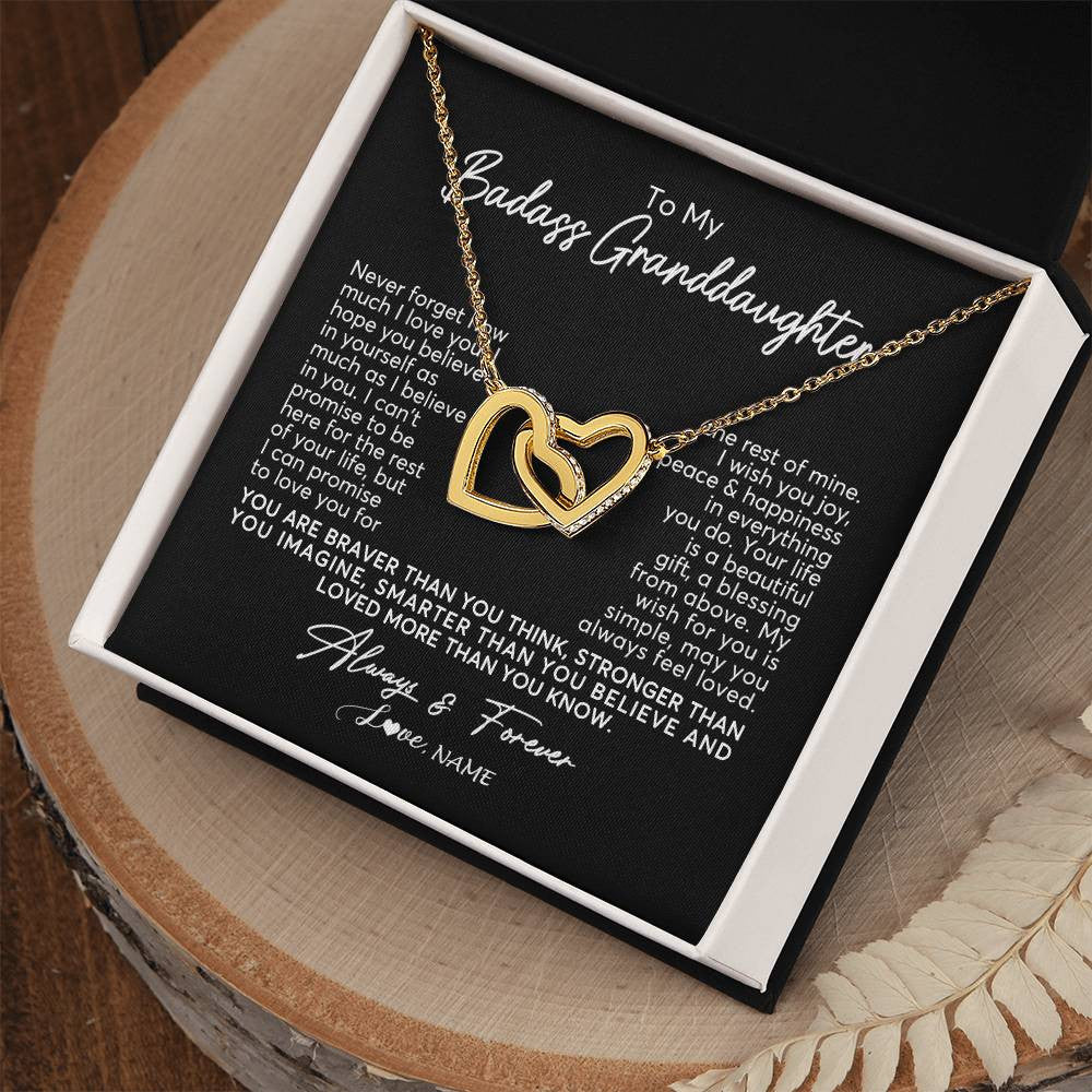 Interlocking Hearts Necklace 18K Yellow Gold Finish | Personalized To My Granddaughter Necklace From Grandma Nana Never Forget How Much I Love You Granddaughter Birthday Christmas Customized Gift Box Message Card | siriusteestore