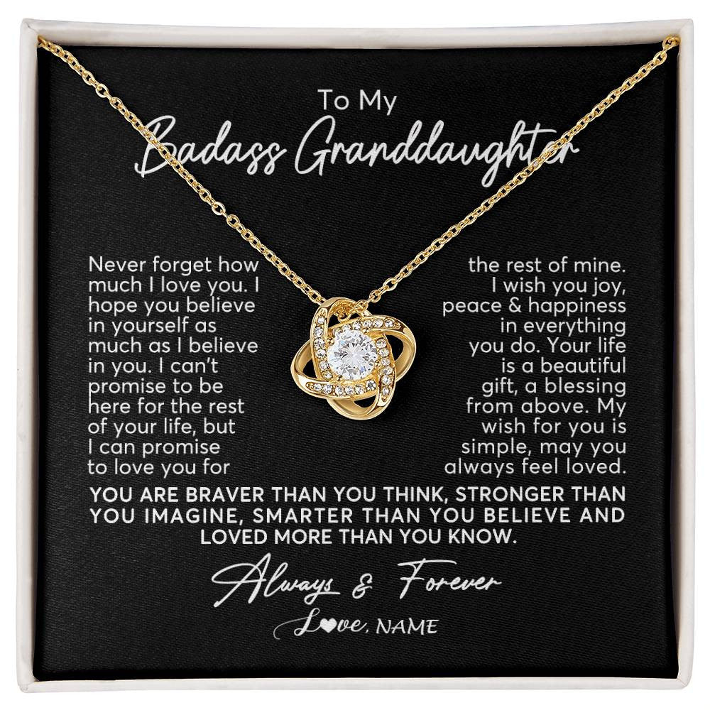Love Knot Necklace 18K Yellow Gold Finish | Personalized To My Granddaughter Necklace From Grandma Nana Never Forget How Much I Love You Granddaughter Birthday Christmas Customized Gift Box Message Card | siriusteestore