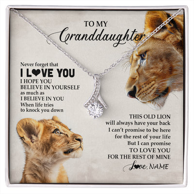 Alluring Beauty Necklace 14K White Gold Finish | 1 | Personalized To My Granddaughter Necklace From Grandma Nana Never Forget I Love You Lion Granddaughter Birthday Christmas Customized Message Card | siriusteestore