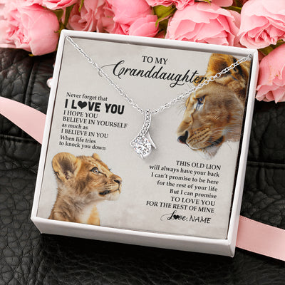 Alluring Beauty Necklace 14K White Gold Finish | 2 | Personalized To My Granddaughter Necklace From Grandma Nana Never Forget I Love You Lion Granddaughter Birthday Christmas Customized Message Card | siriusteestore