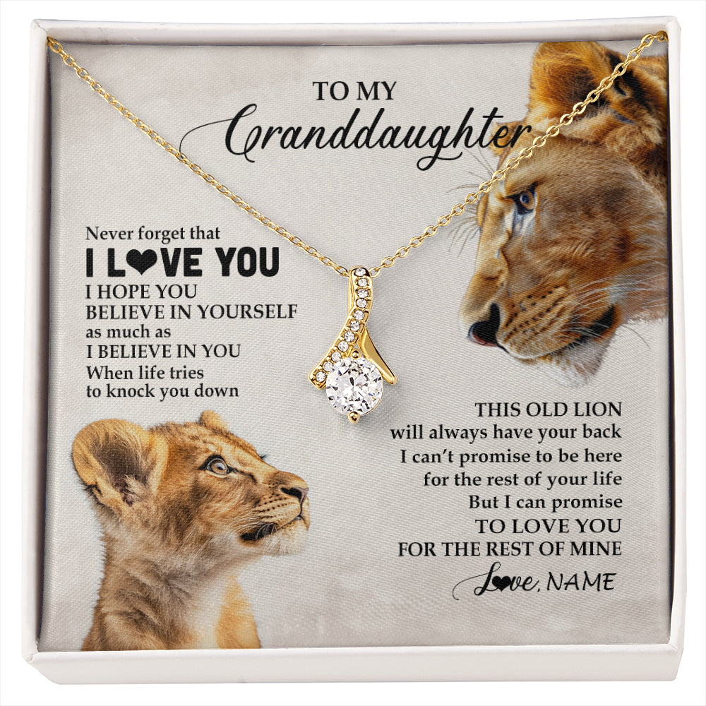 Alluring Beauty Necklace 18K Yellow Gold Finish | 1 | Personalized To My Granddaughter Necklace From Grandma Nana Never Forget I Love You Lion Granddaughter Birthday Christmas Customized Message Card | siriusteestore