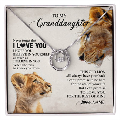 Lucky In Love Necklace 14K White Gold Finish | 1 | Personalized To My Granddaughter Necklace From Grandma Nana Never Forget I Love You Lion Granddaughter Birthday Christmas Customized Message Card | siriusteestore