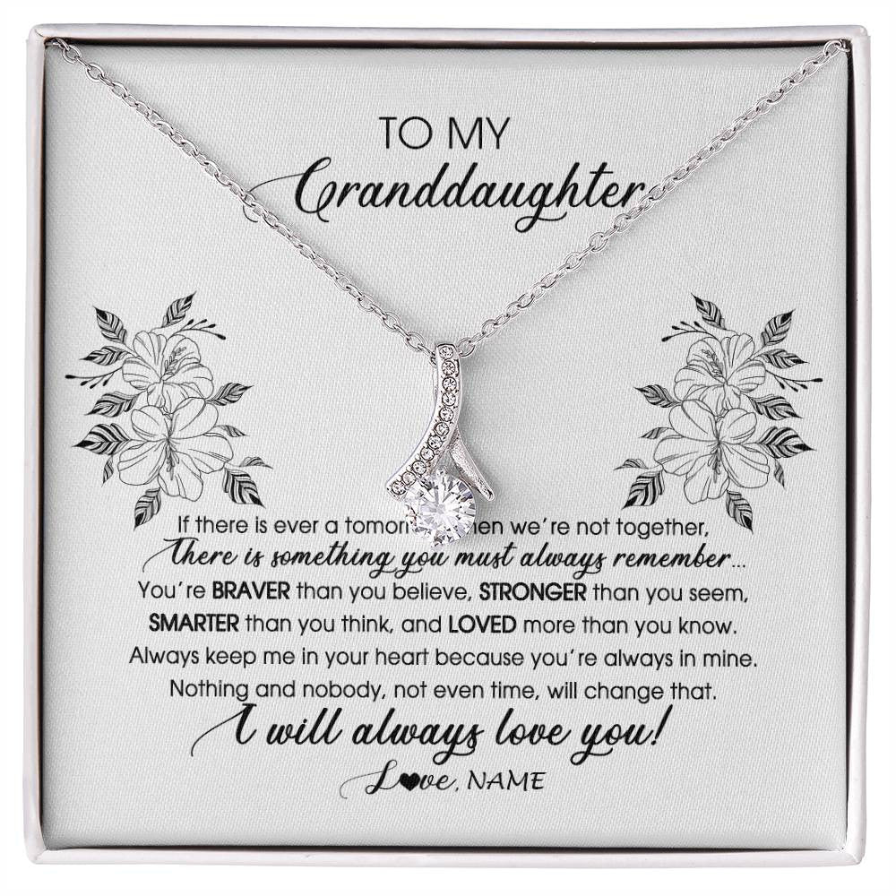 Alluring Beauty Necklace 14K White Gold Finish | Personalized To My Granddaughter Necklace From Grandma Nana Papa Not Even Time Floral Granddaughter Graduation Birthday Customized Message Card | siriusteestore