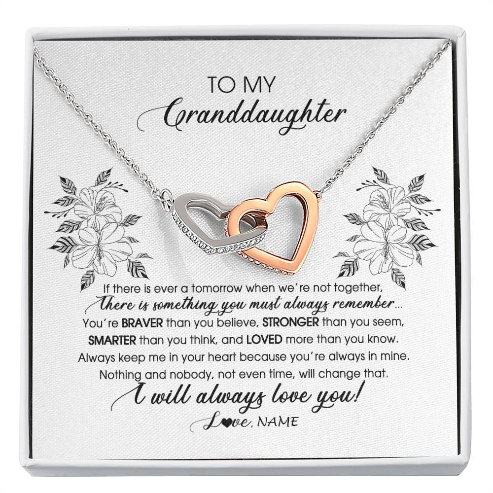Interlocking Hearts Necklace Stainless Steel & Rose Gold Finish | Personalized To My Granddaughter Necklace From Grandma Nana Papa Not Even Time Floral Granddaughter Graduation Birthday Customized Message Card | siriusteestore