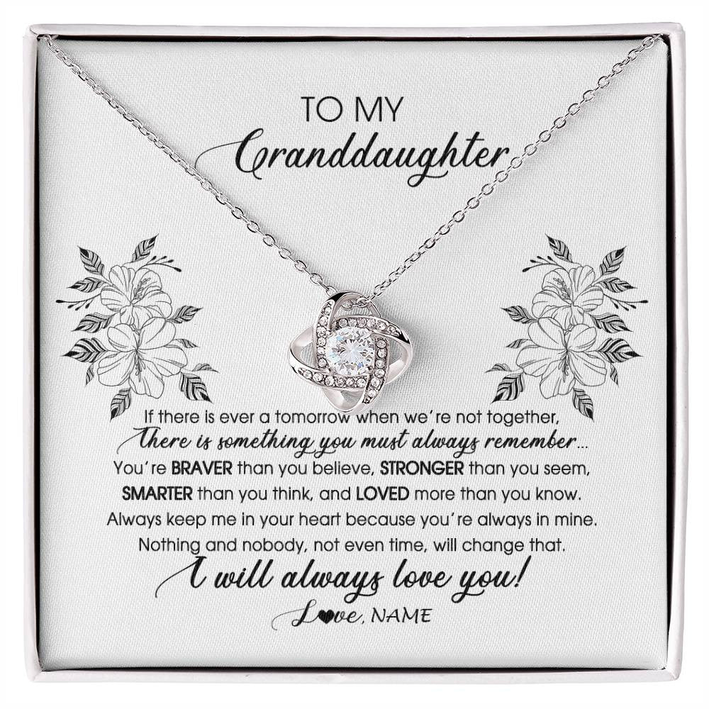 Love Knot Necklace 14K White Gold Finish | Personalized To My Granddaughter Necklace From Grandma Nana Papa Not Even Time Floral Granddaughter Graduation Birthday Customized Message Card | siriusteestore