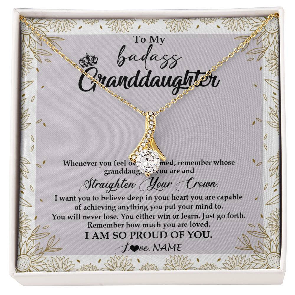 Alluring Beauty Necklace 18K Yellow Gold Finish | Personalized To My Granddaughter Necklace From Grandma Nana Straighten Your Crown Granddaughter Birthday Graduation Christmas Customized Gift Box Message Card | siriusteestore