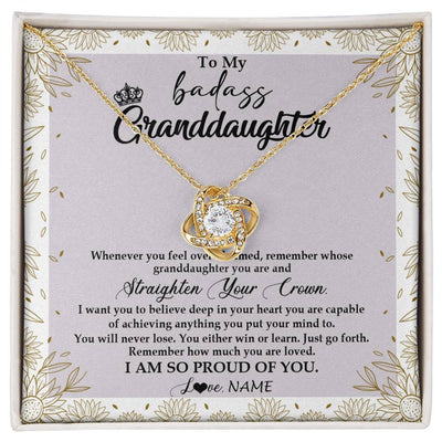 Love Knot Necklace 18K Yellow Gold Finish | Personalized To My Granddaughter Necklace From Grandma Nana Straighten Your Crown Granddaughter Birthday Graduation Christmas Customized Gift Box Message Card | siriusteestore
