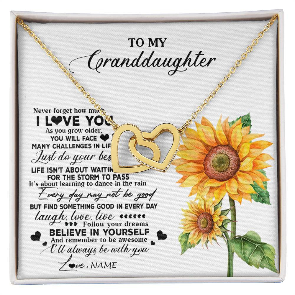 Interlocking Hearts Necklace 18K Yellow Gold Finish | 1 | Personalized To My Granddaughter Necklace From Grandma Nana Sunflower Wood Laugh Love Live Granddaughter Birthday Christmas Customized Gift Box Message Card | siriusteestore