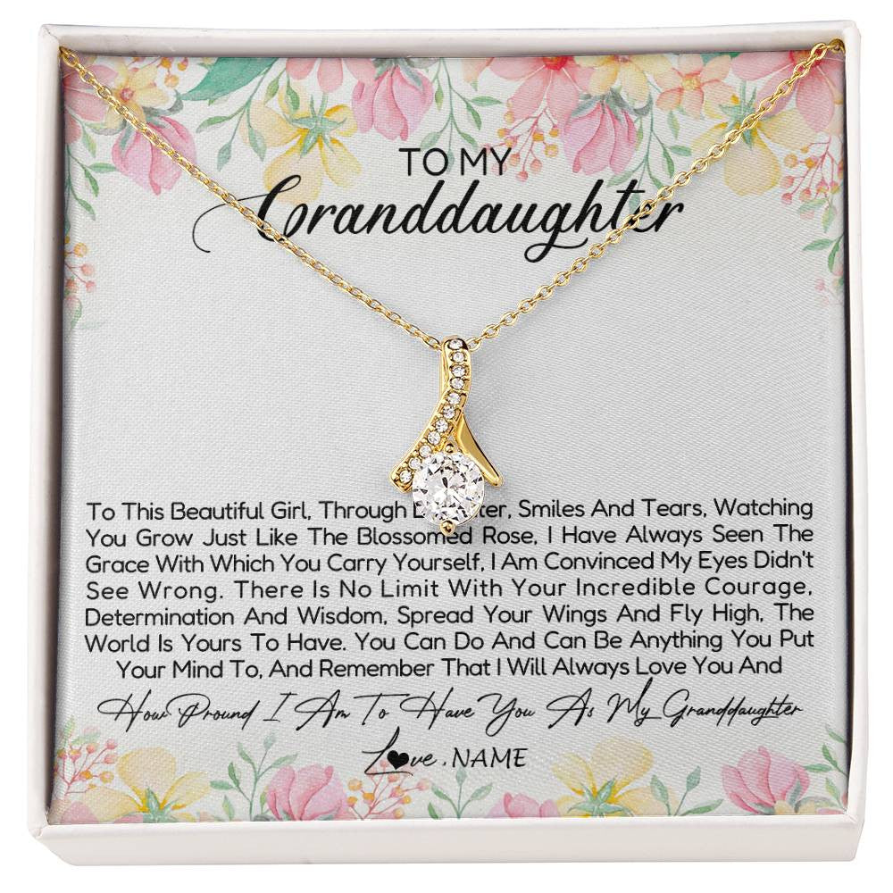 Alluring Beauty Necklace 18K Yellow Gold Finish | Personalized To My Granddaughter Necklace From Grandma Nana To This Beautiful Girl Granddaughter Jewelry Birthday Christmas Customized Gift Box Message Card | siriusteestore