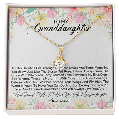 Alluring Beauty Necklace 18K Yellow Gold Finish | Personalized To My Granddaughter Necklace From Grandma Nana To This Beautiful Girl Granddaughter Jewelry Birthday Christmas Customized Gift Box Message Card | siriusteestore
