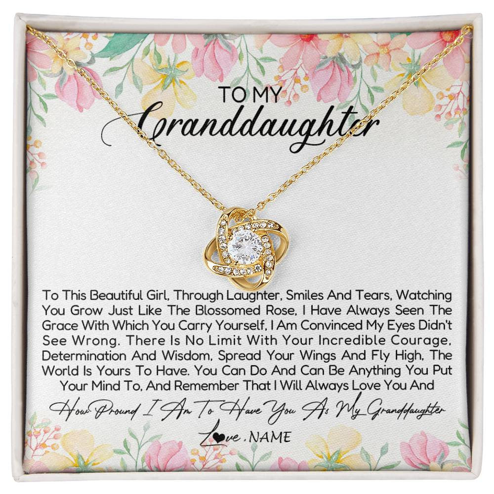 Love Knot Necklace 18K Yellow Gold Finish | Personalized To My Granddaughter Necklace From Grandma Nana To This Beautiful Girl Granddaughter Jewelry Birthday Christmas Customized Gift Box Message Card | siriusteestore