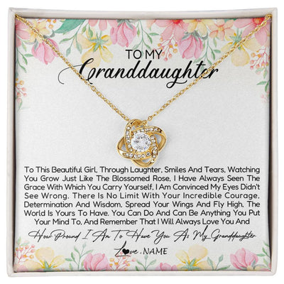 Love Knot Necklace 18K Yellow Gold Finish | Personalized To My Granddaughter Necklace From Grandma Nana To This Beautiful Girl Granddaughter Jewelry Birthday Christmas Customized Gift Box Message Card | siriusteestore