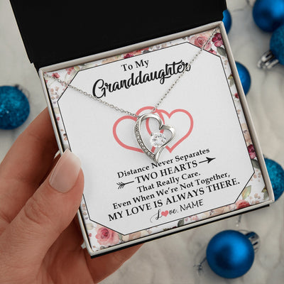 Forever Love Necklace 14K White Gold Finish | 2 | Personalized To My Granddaughter Necklace From Grandma Nana Two Hearts Together Granddaughter Birthday Christmas Customized Gift Box Message Card | siriusteestore.myshopify