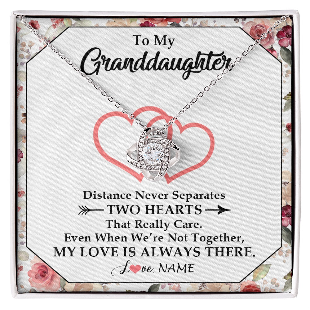 Love Knot Necklace 14K White Gold Finish | 1 | Personalized To My Granddaughter Necklace From Grandma Nana Two Hearts Together Granddaughter Birthday Christmas Customized Gift Box Message Card | siriusteestore.myshopify