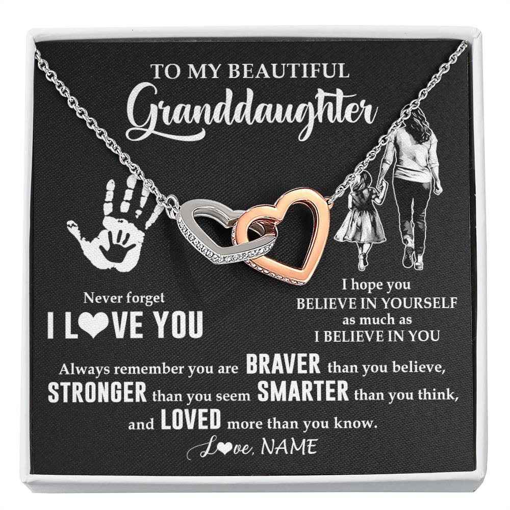 Interlocking Hearts Necklace Stainless Steel & Rose Gold Finish | 1 | Personalized To My Granddaughter Necklace From Grandma Never Forget I Love You Granddaughter Birthday Christmas Graduation Customized Gift Box Message Card | siriusteestore