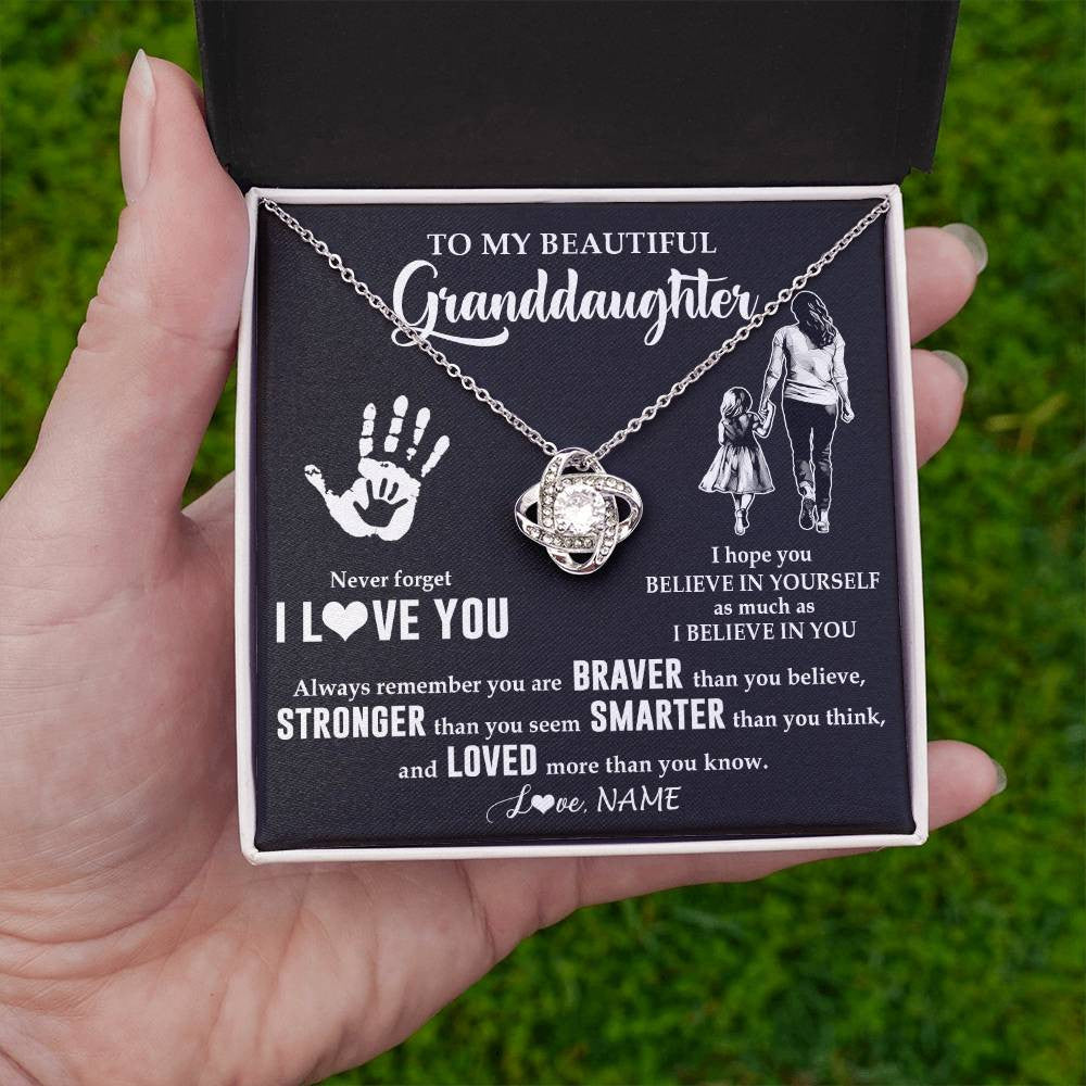 Love Knot Necklace 14K White Gold Finish | 2 | Personalized To My Granddaughter Necklace From Grandma Never Forget I Love You Granddaughter Birthday Christmas Graduation Customized Gift Box Message Card | siriusteestore