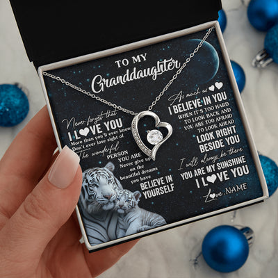 Forever Love Necklace 14K White Gold Finish | 2 | Personalized To My Granddaughter Necklace From Grandma Never Forget I Love You White Tiger Granddaughter Birthday Christmas Customized Gift Box Message Card | siriusteestore