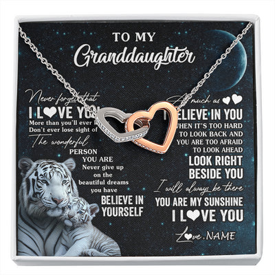 Interlocking Hearts Necklace Stainless Steel & Rose Gold Finish | 1 | Personalized To My Granddaughter Necklace From Grandma Never Forget I Love You White Tiger Granddaughter Birthday Christmas Customized Gift Box Message Card | siriusteestore