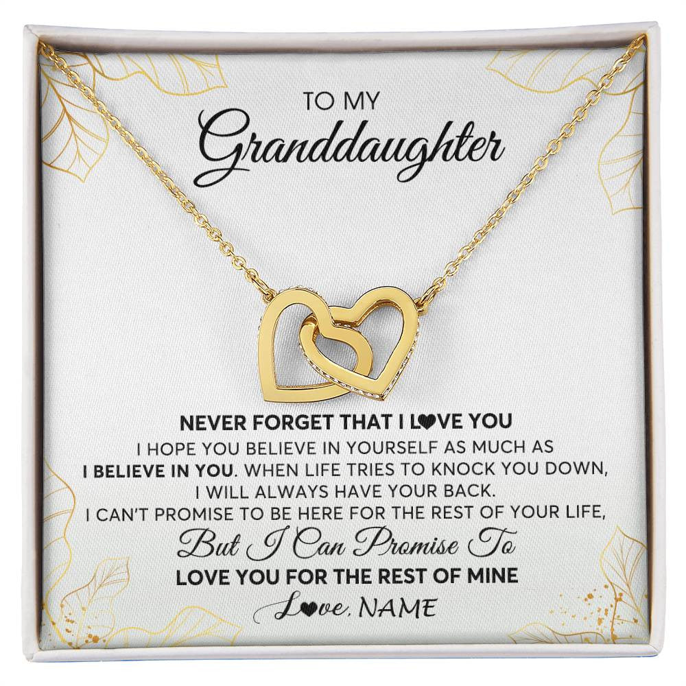 Interlocking Hearts Necklace 18K Yellow Gold Finish | 1 | Personalized To My Granddaughter Necklace From Grandma Never Forget That I Love You Granddaughter Birthday Christmas Customized Gift Box Message Card | siriusteestore