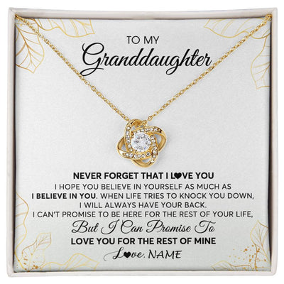Love Knot Necklace 18K Yellow Gold Finish | 1 | Personalized To My Granddaughter Necklace From Grandma Never Forget That I Love You Granddaughter Birthday Christmas Customized Gift Box Message Card | siriusteestore