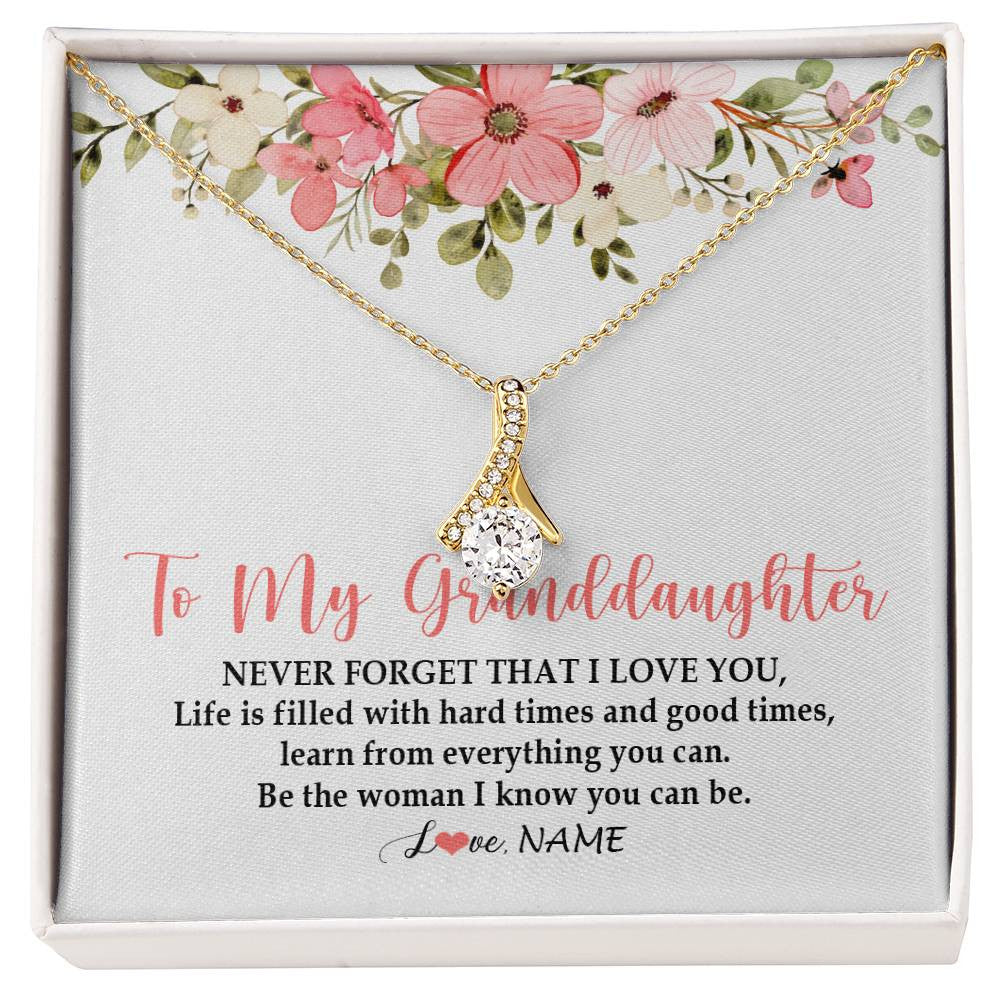 Alluring Beauty Necklace 18K Yellow Gold Finish | Personalized To My Granddaughter Necklace From Grandma Never Forget That I Love You Granddaughter Jewelry Birthday Christmas Customized Gift Box Message Card | siriusteestore