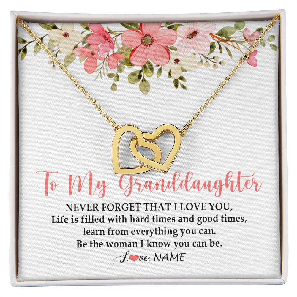 Interlocking Hearts Necklace 18K Yellow Gold Finish | Personalized To My Granddaughter Necklace From Grandma Never Forget That I Love You Granddaughter Jewelry Birthday Christmas Customized Gift Box Message Card | siriusteestore
