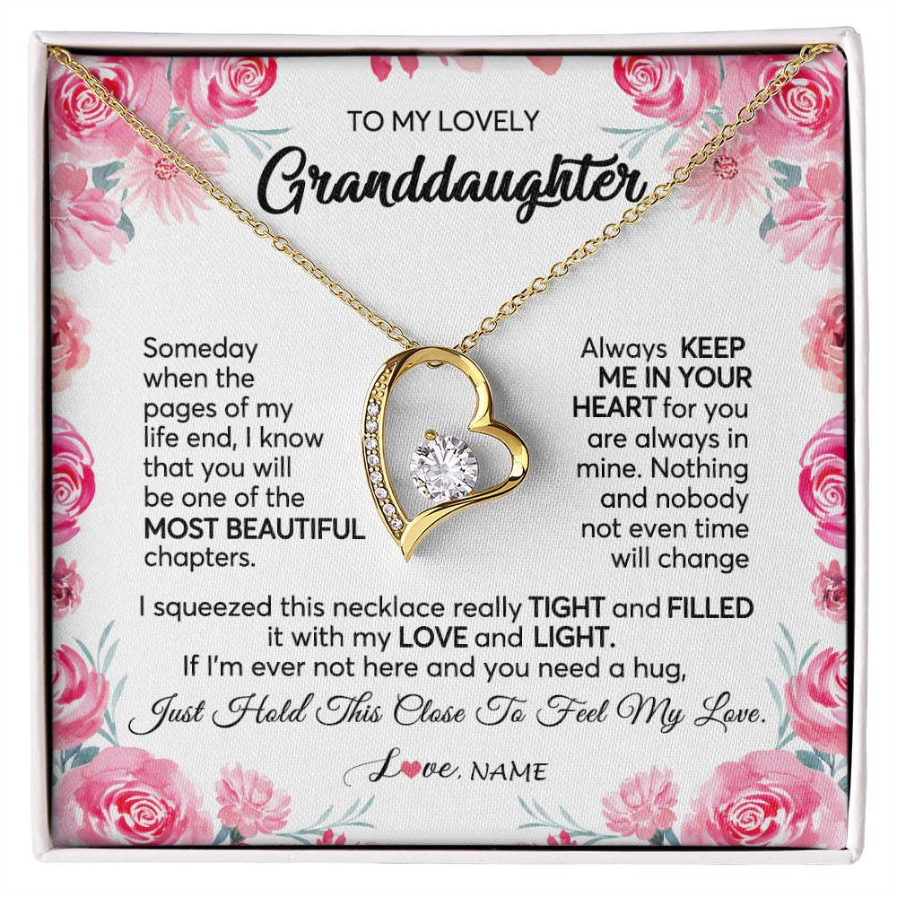 Forever Love Necklace 18K Yellow Gold Finish | 1 | Personalized To My Granddaughter Necklace From Grandma Papa Always Keep Me in Your Heart Granddaughter Birthday Christmas Customized Gift Box Message Card | siriusteestore