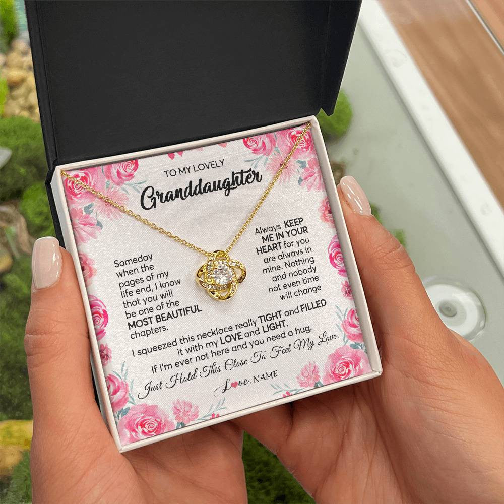 Love Knot Necklace 18K Yellow Gold Finish | 2 | Personalized To My Granddaughter Necklace From Grandma Papa Always Keep Me in Your Heart Granddaughter Birthday Christmas Customized Gift Box Message Card | siriusteestore
