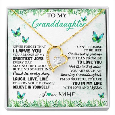 Forever Love Necklace 18K Yellow Gold Finish | 1 | Personalized To My Granddaughter Necklace From Grandma Papa Butterfly Laugh Love Live Birthday Motivational Quote Christmas Customized Gift Box Message Card | siriusteestore
