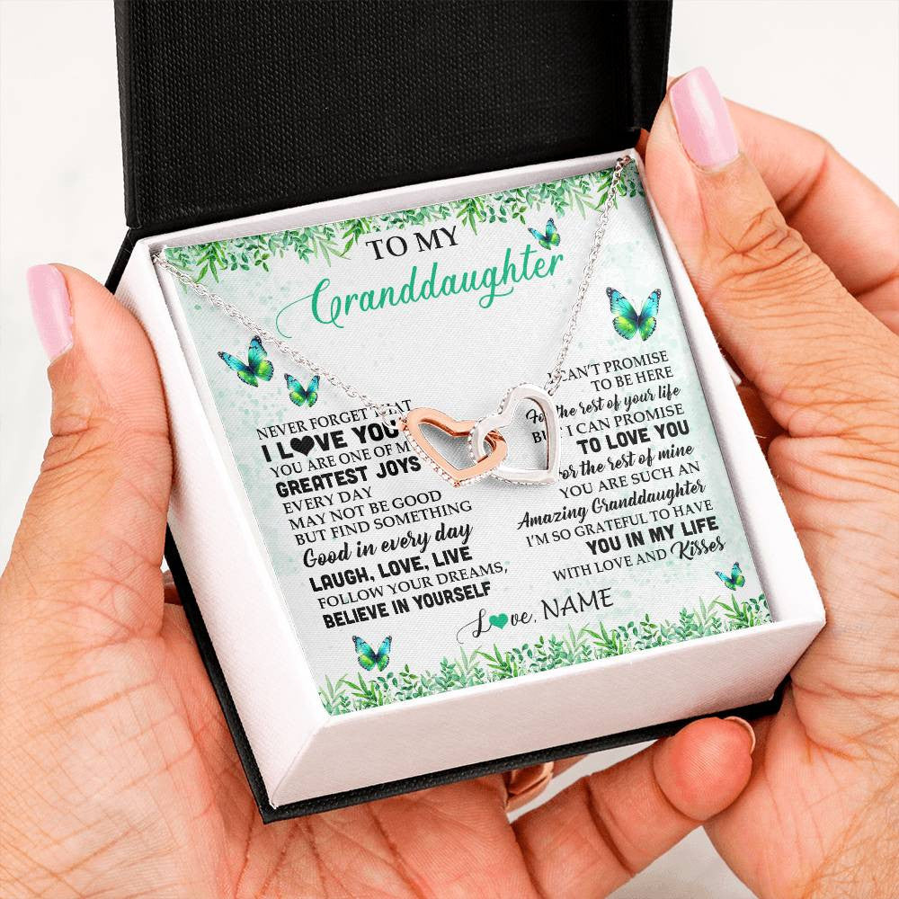 Interlocking Hearts Necklace Stainless Steel & Rose Gold Finish | 2 | Personalized To My Granddaughter Necklace From Grandma Papa Butterfly Laugh Love Live Birthday Motivational Quote Christmas Customized Gift Box Message Card | siriusteestore
