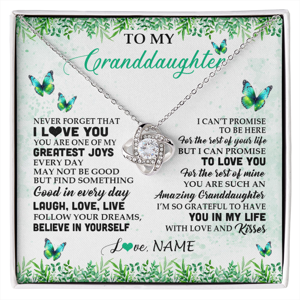 Love Knot Necklace 14K White Gold Finish | 1 | Personalized To My Granddaughter Necklace From Grandma Papa Butterfly Laugh Love Live Birthday Motivational Quote Christmas Customized Gift Box Message Card | siriusteestore