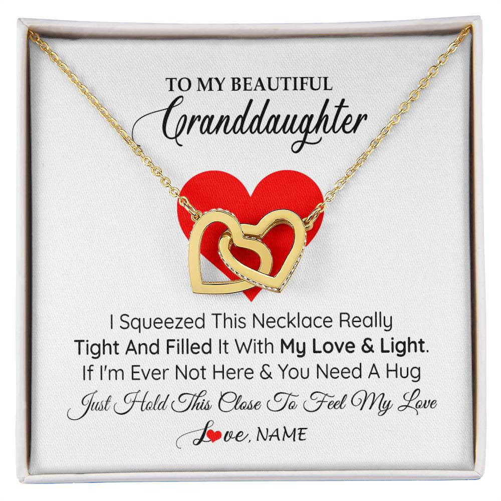 Interlocking Hearts Necklace 18K Yellow Gold Finish | 1 | Personalized To My Granddaughter Necklace From Grandma Papa I Squeezed This Necklace Granddaughter Birthday Christmas Customized Gift Box Message Card | siriusteestore