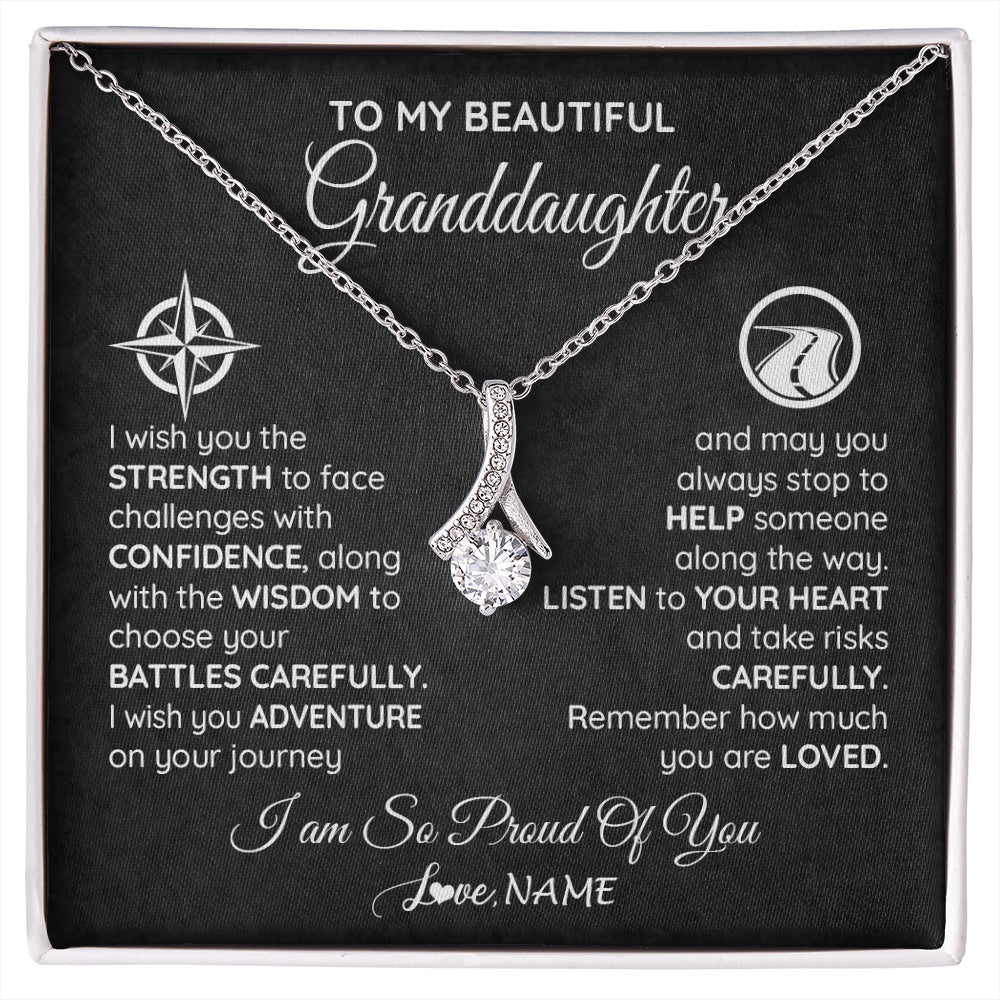Alluring Beauty Necklace 14K White Gold Finish | 1 | Personalized To My Granddaughter Necklace From Grandma Papa I Wish You The Strength Birthday Graduation Inspirational Customized Gift Box Message Card | siriusteestore.myshopify