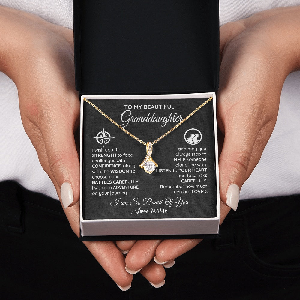 Alluring Beauty Necklace 18K Yellow Gold Finish | 2 | Personalized To My Granddaughter Necklace From Grandma Papa I Wish You The Strength Birthday Graduation Inspirational Customized Gift Box Message Card | siriusteestore.myshopify