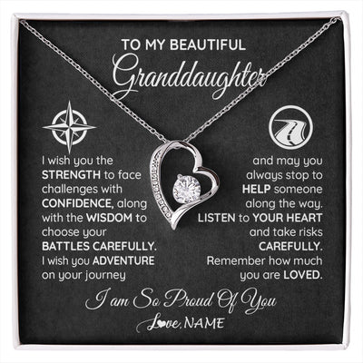 Forever Love Necklace 14K White Gold Finish | 1 | Personalized To My Granddaughter Necklace From Grandma Papa I Wish You The Strength Birthday Graduation Inspirational Customized Gift Box Message Card | siriusteestore.myshopify