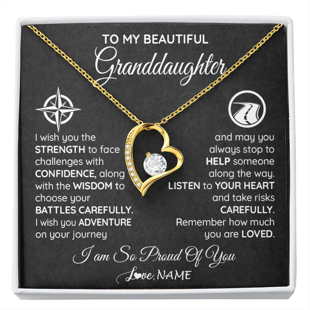 Forever Love Necklace 18K Yellow Gold Finish | 1 | Personalized To My Granddaughter Necklace From Grandma Papa I Wish You The Strength Birthday Graduation Inspirational Customized Gift Box Message Card | siriusteestore.myshopify